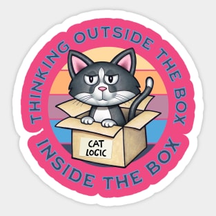 Funny Cute Cat Thinking Outside the Box in The Box Sticker